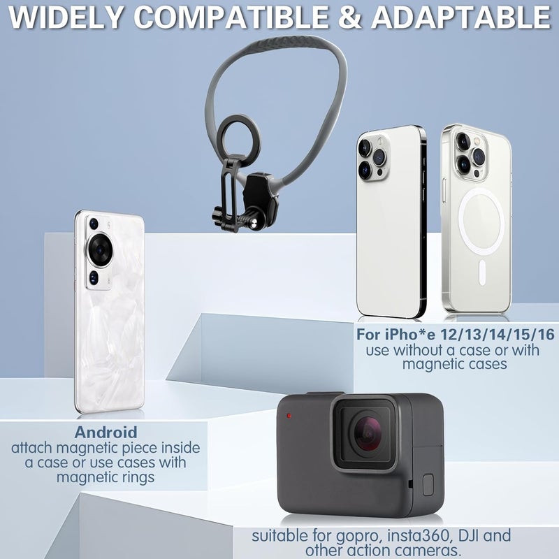 Beviliu Magnetic Neck Phone Holder for Recording, Hands Free POV/Vlog Neck Mount with Chest Strap, Video Filming for Cooking/Riding, Content Creator for iPhone 16 15 14 13 12 Android GoPro Insta360 - Image 2
